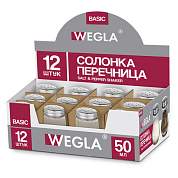 Солонка-перечница 50 мл, BASIC, баночка для специй, стекло/сталь, дисплей, WEGLA (ВЕГЛА), 700224 (арт. 700224)