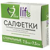 Салфетка марлевая стерильная NEW LIFE КОМПЛЕКТ 10 шт., 12 слоев, 7,5х7,5 см, плотность 36 (±2) г/м2, 153974 (арт. 630566)