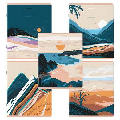 Тетради КОМПЛЕКТ 5 шт. А5, 48 л. BRAUBERG, скоба, клетка, SoftTouch, фольга, "Mountains", 404400 (арт. 404400)