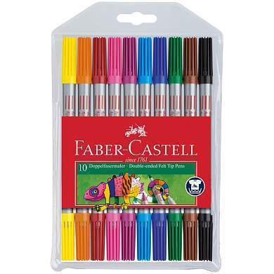 Фломастеры двусторонние Faber-Castell, 10цв., 10шт., смываемые, пластик.уп., европодвес (арт. 286204)