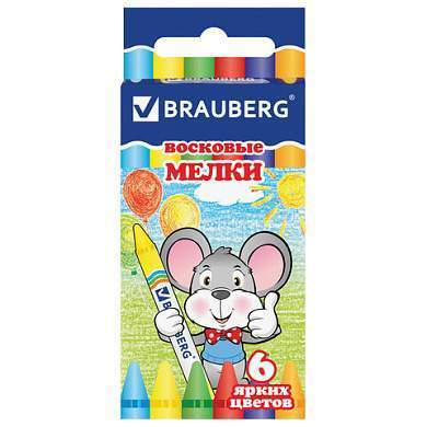 Восковые мелки BRAUBERG, НАБОР 6 цветов, 222961 (арт. 222961)