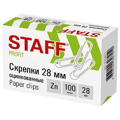 Скрепки STAFF, 28 мм, оцинкованные, 100 шт., в картонной коробке, 270451 (арт. 270451)