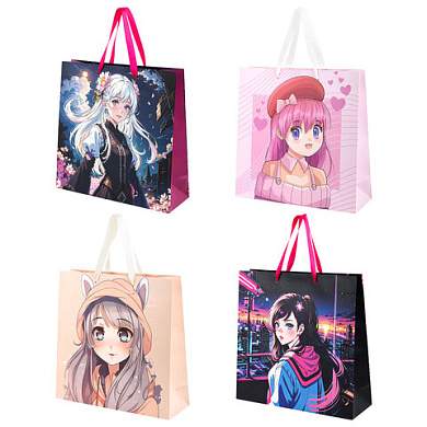 Пакет подарочный НАБОР 4 штуки, 30х10х30 см, "Anime", ламинированный, ЗОЛОТАЯ СКАЗКА, 700868 (арт. 700868)