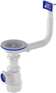 Aquant Сифон для кухни 3 1/2''х40 с пластиковой решеткой, прямоугольным переливом, PB0145-13-MR (арт. 876401)
