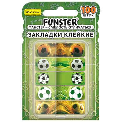 Закладки клейкие Z-сложения FUNSTER (ФАНСТЕР) "Футбол", 45х12 мм, 100 шт. (5 цветов х 20 листов), в диспенсере, 116698 (арт. 116698)