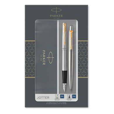 Набор Parker "Jotter Stainless Steel GT": ручка шариковая, 1,0мм и ручка перьевая, 1,0мм, подарочная упаковка (арт. 288616)