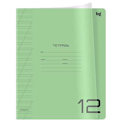 Тетрадь 12л., косая линия BG "UniTone. Green", пластиковая прозрачная обложка (арт. 379114)