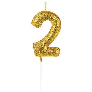 Свеча-цифра для торта "2" золотая с глиттером, 6 см, ЗОЛОТАЯ СКАЗКА, на шпажке, в блистере, 591415 (арт. 591415)