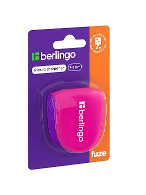 Точилка пластиковая Berlingo "Fuze Ergo" 1 отверстие, контейнер, розовая, блистер (арт. 381621)