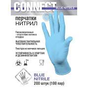 Перчатки нитриловые смотровые 100 пар (200 штук), размер 7-8, М (средний), голубые, CONNECT, CON-N2-INT-02 (арт. 631653)