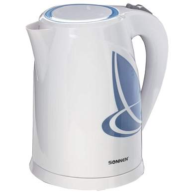 Чайник SONNEN KT-1767, 1,8 л, 2200 Вт, закрытый нагревательный элемент, пластик, белый/синий, 453416 (арт. 453416)