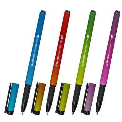 Ручка шариковая BRAUBERG SOFT TOUCH GRIP "GRADE NEON", СИНЯЯ, мягкое покрытие, ассорти, узел 0,7 мм, 143710 (арт. 143710)