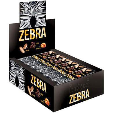 Батончик вафельный глазированный ZEBRA с изюмом и арахисом в мягкой карамели, 40 г, в шоу-боксе, ЯВ252 (арт. 622154)