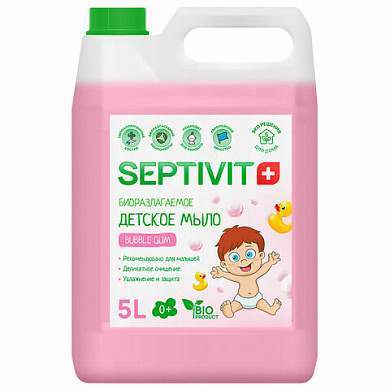 Мыло жидкое детское гипоаллергенное 5 л, SEPTIVIT "Bubble gum", биоразлагаемое (арт. 609969)