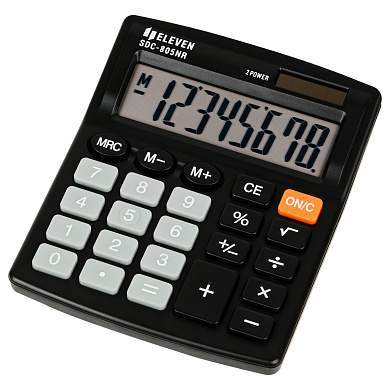Калькулятор настольный Eleven SDC-805NR, 8 разр., двойное питание, 127*105*21мм, черный (арт. 339209)