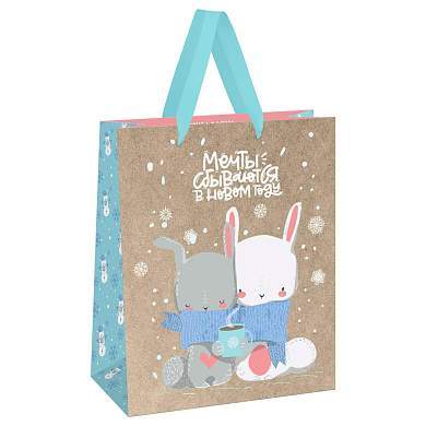 Пакет подарочный 26*32*12см MESHU "Cute bunny", фольга, блестки, крафт (арт. 371087)