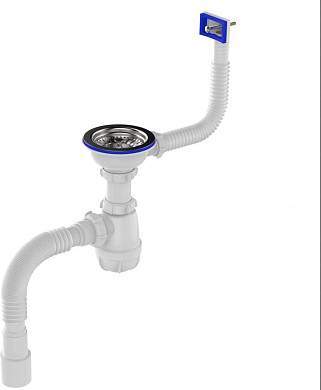 Aquant Сифон для кухни 3 1/2''х40 с метал.решетой, прямоуг.переливом, гиб.тр. 40х40/50,B0148-10-MR (арт. 876677)
