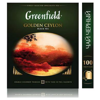 Чай GREENFIELD "Golden Ceylon" черный цейлонский, 100 пакетиков в конвертах по 2 г, 0581 (арт. 620218)