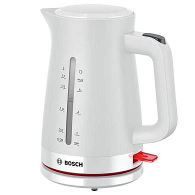 Чайник BOSCH TWK3M121, 1,7 л, 2400 Вт, закрытый нагревательный элемент, пластик, белый (арт. 458594)