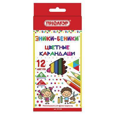 Карандаши цветные ПИФАГОР "ЭНИКИ-БЕНИКИ", 12 цветов, шестигранные, натуральное дерево, 181346 (арт. 181346)