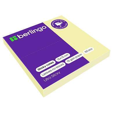 Самоклеящийся блок Berlingo "Ultra Sticky", 75*75мм, 100л., пастель, желтый (арт. 270274)