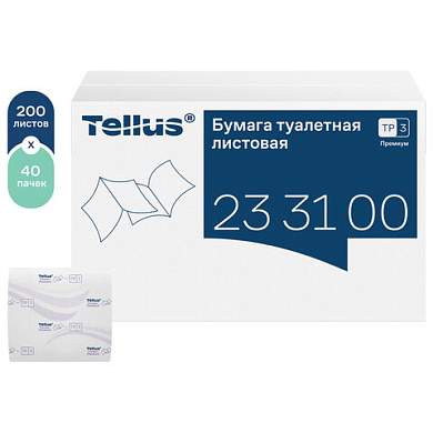 Бумага туалетная листовая Tellus/TORK (Система ТР3) ПРЕМИУМ КОМПЛЕКТ 40 шт., 200 л., 11х23 см, 2-слойная, 233100 (арт. 118797)