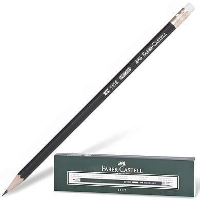 Карандаш чернографитный FABER-CASTELL, 1 шт., "1112", НВ, с ластиком, корпус черный, 111200 (арт. 180379)