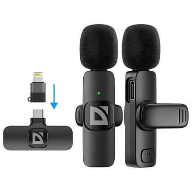Микрофон беспроводной петличный DEFENDER Talky-138, 64 дБ, 2 микрофона, адаптер, черный, 64152 (арт. 514429)