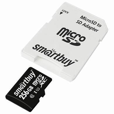 Карта памяти microSDXC 256 GB SMARTBUY, UHS-I, 90 Мб/сек (class 10), с адаптером, SB256GBSDCL10-01 (арт. 514075)