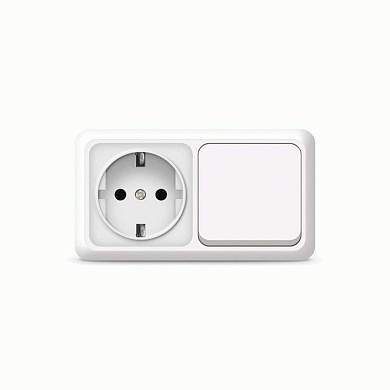 UNIVersal Олимп блок (гориз.) (роз. + 1 кл. выкл.) ОУ бел. (земля) О0032 (арт. 557522)