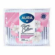 Ватные палочки КОМПЛЕКТ 200 шт., AURA, пакет, ш/к 21053, 13141 (арт. 117603)