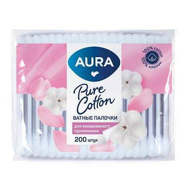 Ватные палочки КОМПЛЕКТ 200 шт., AURA, пакет, ш/к 21053, 13141 (арт. 117603)