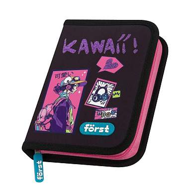 Пенал 1 отделение, 200*140*40 Först "Kawaii", дополнительная откидная секция, полиэстер (арт. 379601)