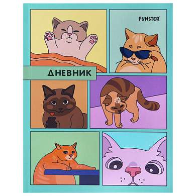 Дневник 5-11 класс 48 л., твердый, FUNSTER (ФАНСТЕР), выборочный лак, с подсказом, "Мемные коты", 107617 (арт. 107617)
