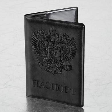 Обложка для паспорта STAFF, полиуретан под кожу, "ГЕРБ", черная, 237602 (арт. 237602)