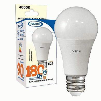 IONICH ЛОН A60 E27 20W(1800lm) 4000К 4K 60x118 матов./пластик/алюм ILED-SMD2835-A60 1560 (арт. 773295)
