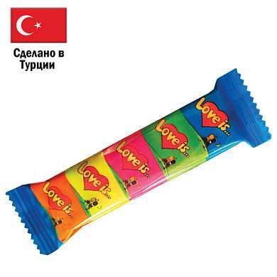 Жевательная резинка LOVE IS ассорти вкусов, 21 г (5 штук по 4,2 г), 70471 (арт. 622050)