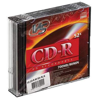 Диски CD-R VS, 700 Мб, 52x, Slim Case, КОМПЛЕКТ 5 шт., VSCDRSL501 (арт. 513999)