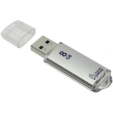 Память Smart Buy "V-Cut" 8GB, USB 2.0 Flash Drive, серебристый (металл. корпус ) (арт. 193343)