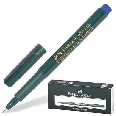Ручка капиллярная (линер) FABER-CASTELL "Finepen 1511", СИНЯЯ, корпус темно-зеленый, линия письма 0,4 мм, 151151 (арт. 140994)