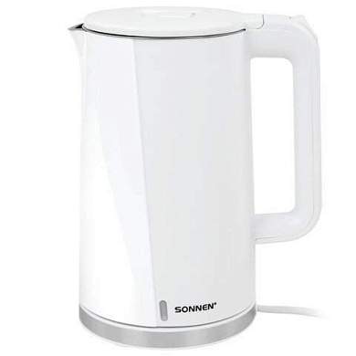 Чайник электрический с двойными стенками SONNEN KT-8718W, 1,7 л, 2200 Вт, белый, 454685 (арт. 454685)
