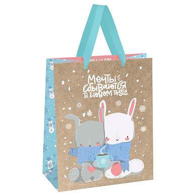 Пакет подарочный 18*23*10см MESHU "Cute bunny", фольга, блестки, крафт (арт. 371071)