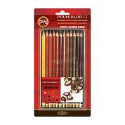 Карандаши цветные художественные Koh-I-Noor "Polycolor Brown Line", 12цв., заточен., металл. пенал, блистер (арт. 327286)