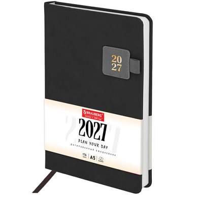 Ежедневник датированный 2027, А5, 138х213 мм, BRAUBERG "Accent" под кожу, держатель, серый, 118006 (арт. 118006)