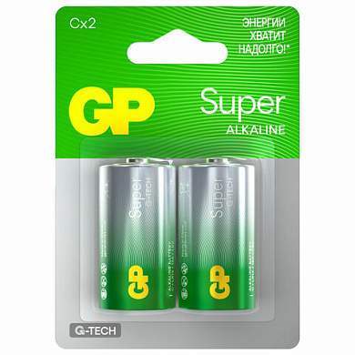 Батарейки GP Super, С (LR14, 14А), алкалиновые, КОМПЛЕКТ 2 шт., блистер, 14A-2CR2 (арт. 454091)