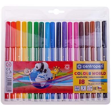 Фломастеры Centropen "Colour World", 18цв., трехгранные, смываемые, блистер (арт. 214286)