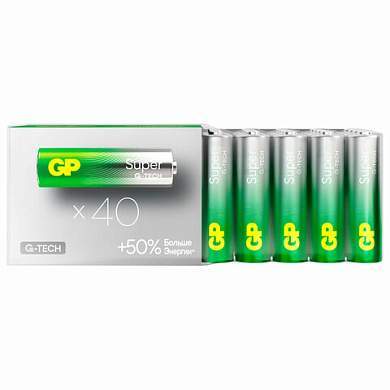 Батарейки GP Super, AA (LR6, 15А), алкалиновые, пальчиковые, КОМПЛЕКТ 40 шт., 15A-2CRVS, GP 15A-2CRVS40 (арт. 455924)