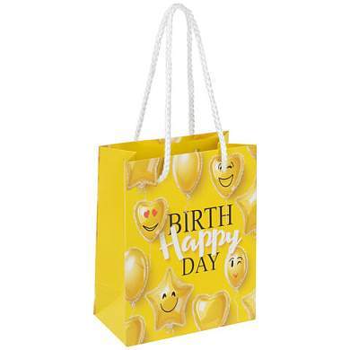 Пакет подарочный (1 штука) 11x6x15 см, ЗОЛОТАЯ СКАЗКА "Happy Birthday", глиттер, желтый, 608237 (арт. 608237)
