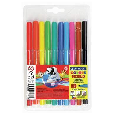 Фломастеры 10 ЦВЕТОВ CENTROPEN "Colour World", круглые, смываемые, 7550/10TP, 775501084 (арт. 151166)