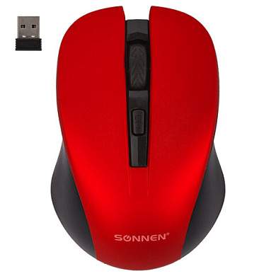 Мышь беспроводная с бесшумным кликом SONNEN V18, USB, 800/1200/1600 dpi, 4 кнопки, красная, 513516 (арт. 513516)